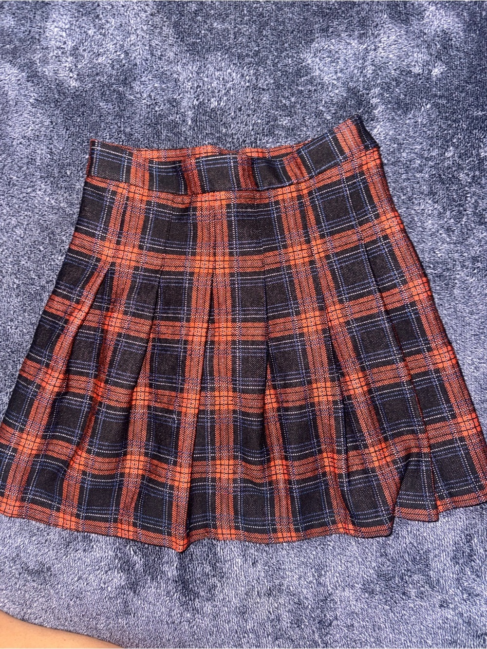 Zara Orange and Black Plaid Pleated Skater Skirt